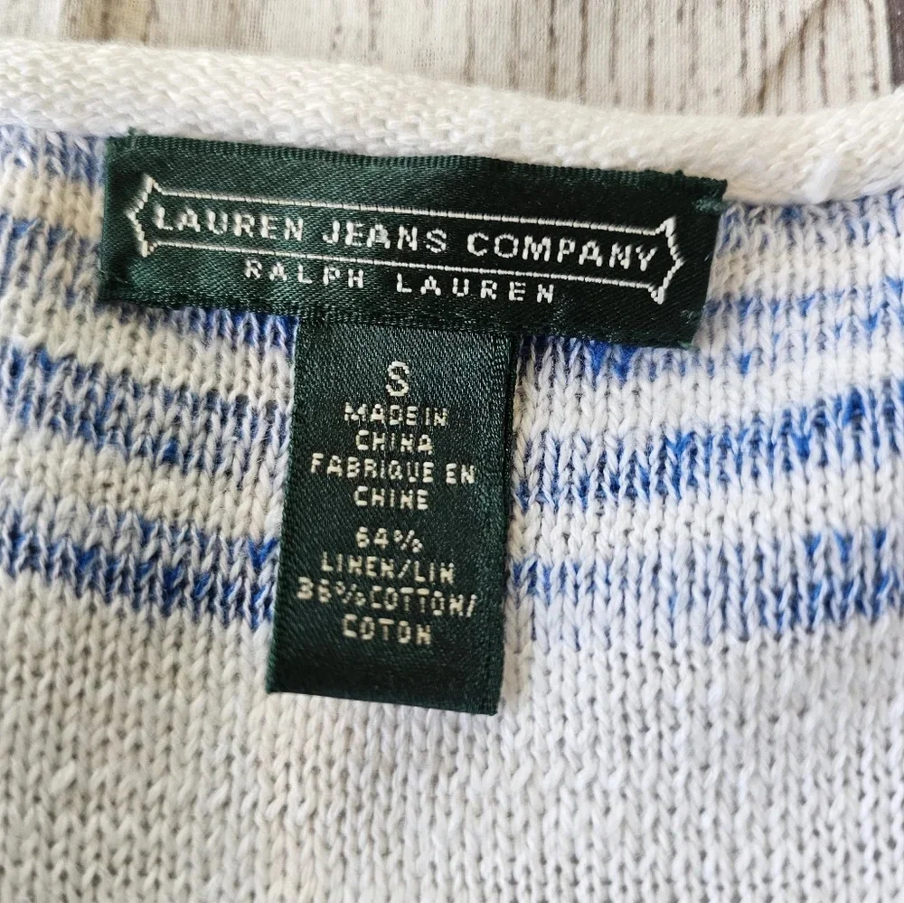 Lauren Jeans Co Ralph Lauren •Size Small• White Blue Striped Linen Cotton Blend - Picture 4 of 7
